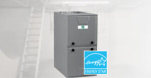 Gas furnace model G96VTN with ENERGY STAR certification, featuring a two-stage gas valve and variable-speed blower motor for efficient heating in residential settings.