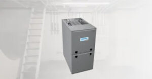 Performance 95 gas furnace with a sleek design, featuring a multi-speed blower for efficient heating and reliable single-stage operation, set in a clean, indoor environment.